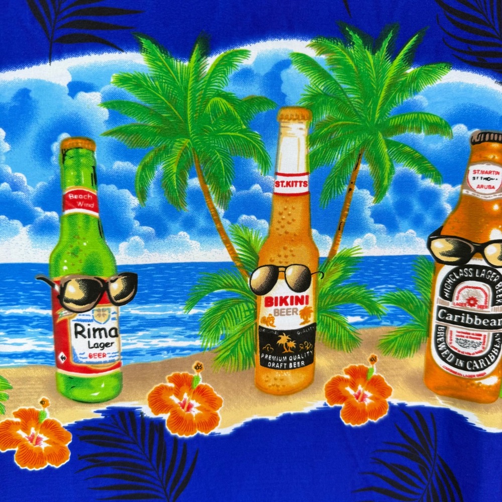 Rima Shirt Men XXL Blue Tropical Beer Palm Graphic Button Party Aloha Caribbean - Picture 5 of 7